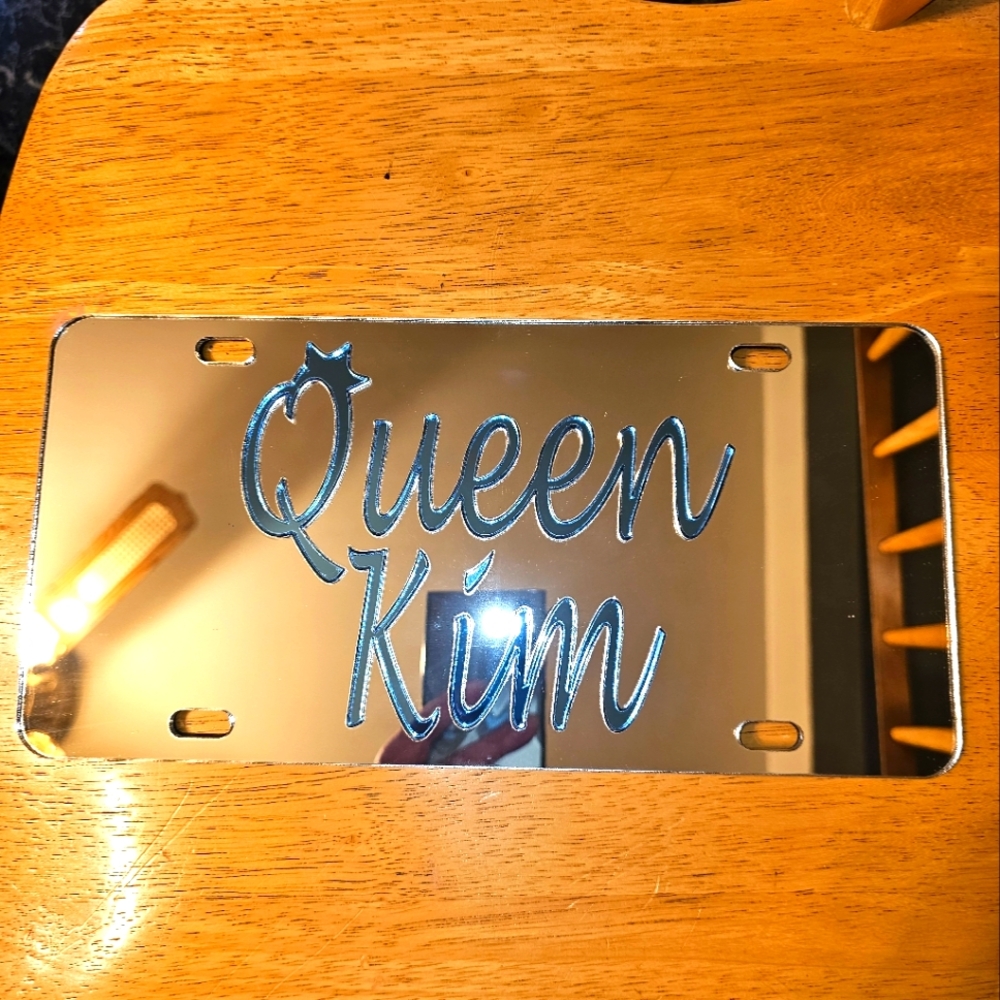 "Queen Kim" 2 Toned Silver and Blue Mirrored License Plate 👸
